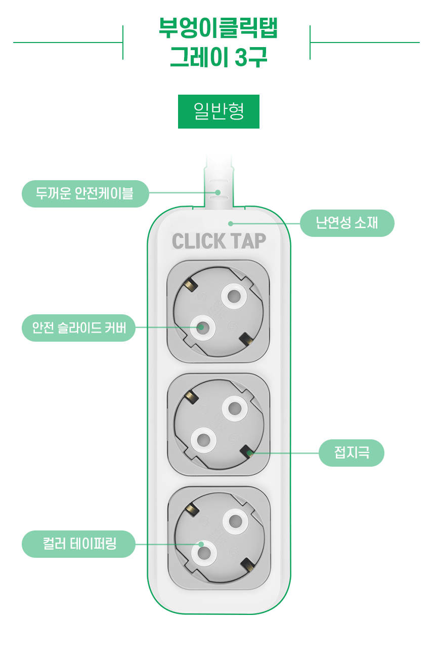 태주산업 부엉이 클릭탭 일반형 3구 그레이 3M 상세 이미지 8